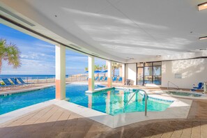 Indoor pool, outdoor pool, pool umbrellas, pool loungers - Hampton Inn & Suites Orange Beach/Gulf Front (Orange Beach)