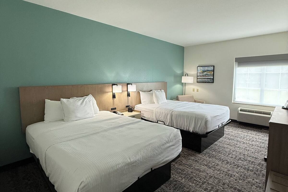 room, 2 queen beds, non smoking | premium bedding, desk, laptop workspace, soundproofing