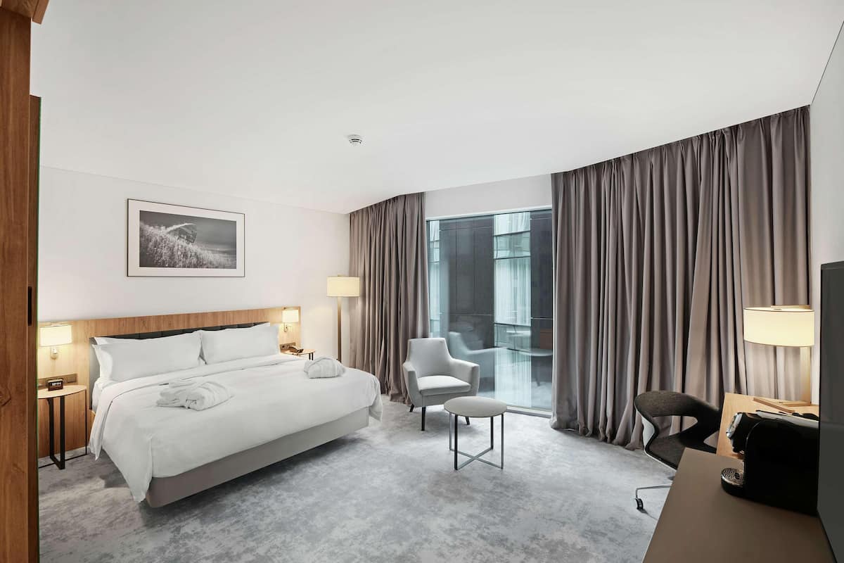 In-room safe, desk, laptop workspace, blackout drapes