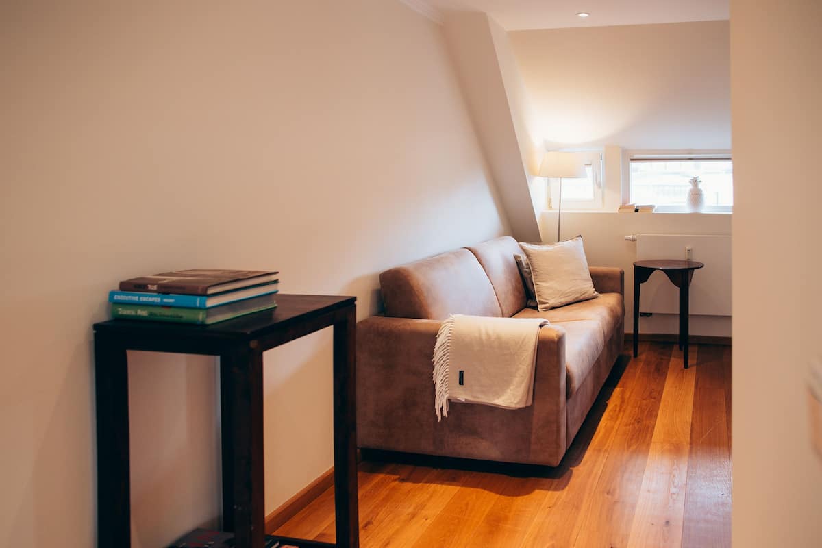 family suite, 1 queen bed with sofa bed, non smoking | living area | tv