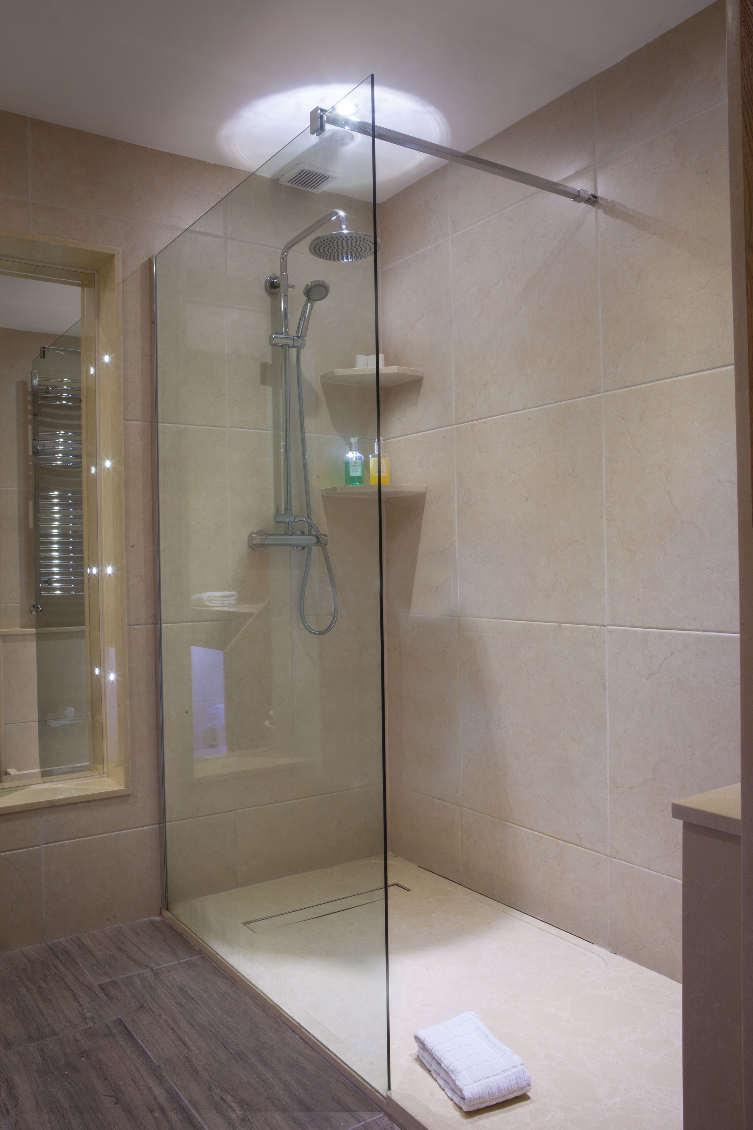 shower, free toiletries, hair dryer, towels