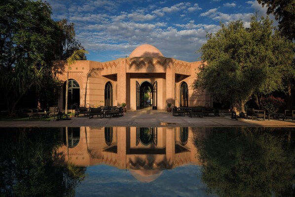 Outdoor pool, a heated pool, pool umbrellas, sun loungers