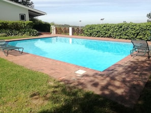 Seasonal outdoor pool, sun loungers