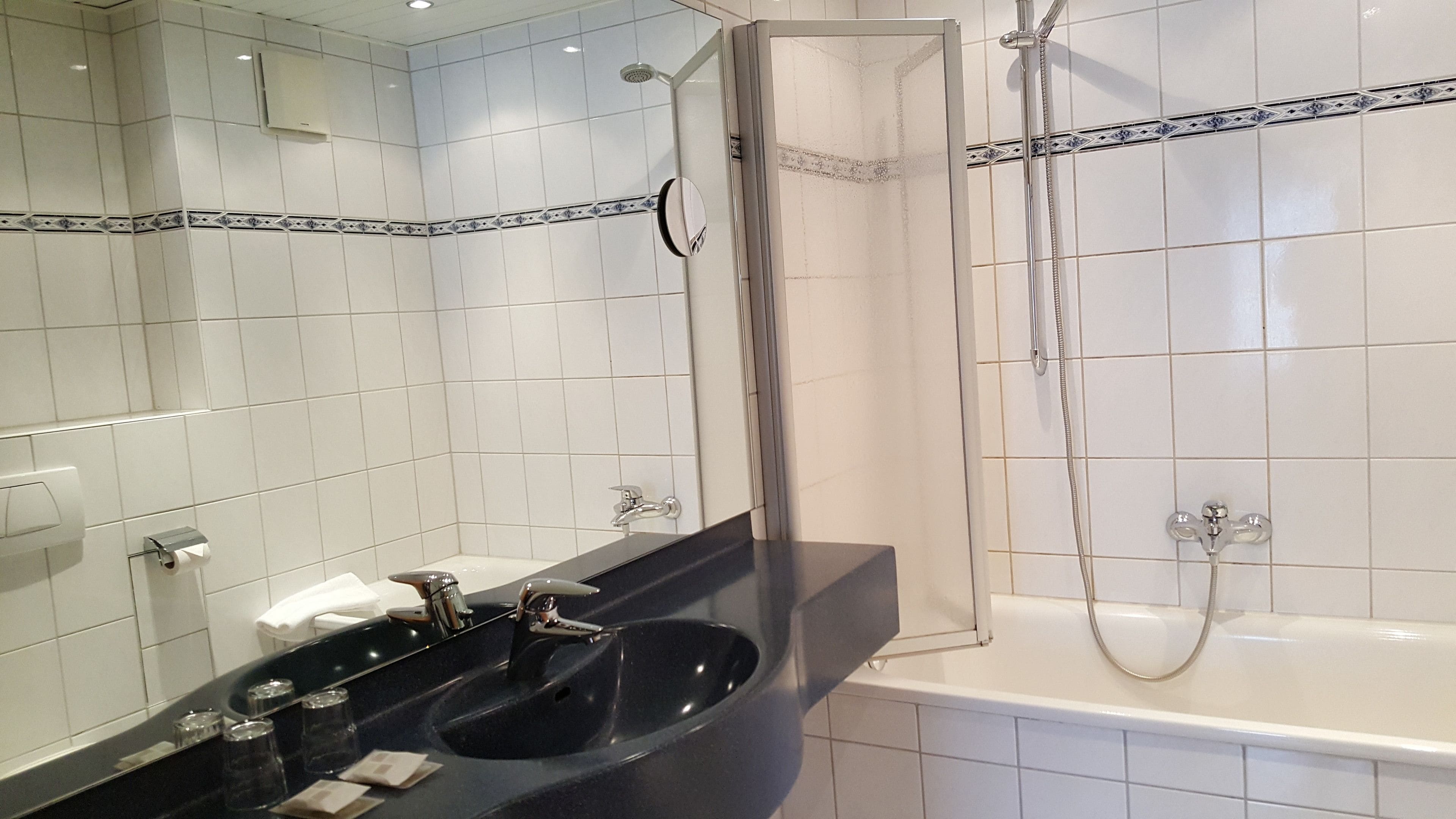 free toiletries, hair dryer, towels