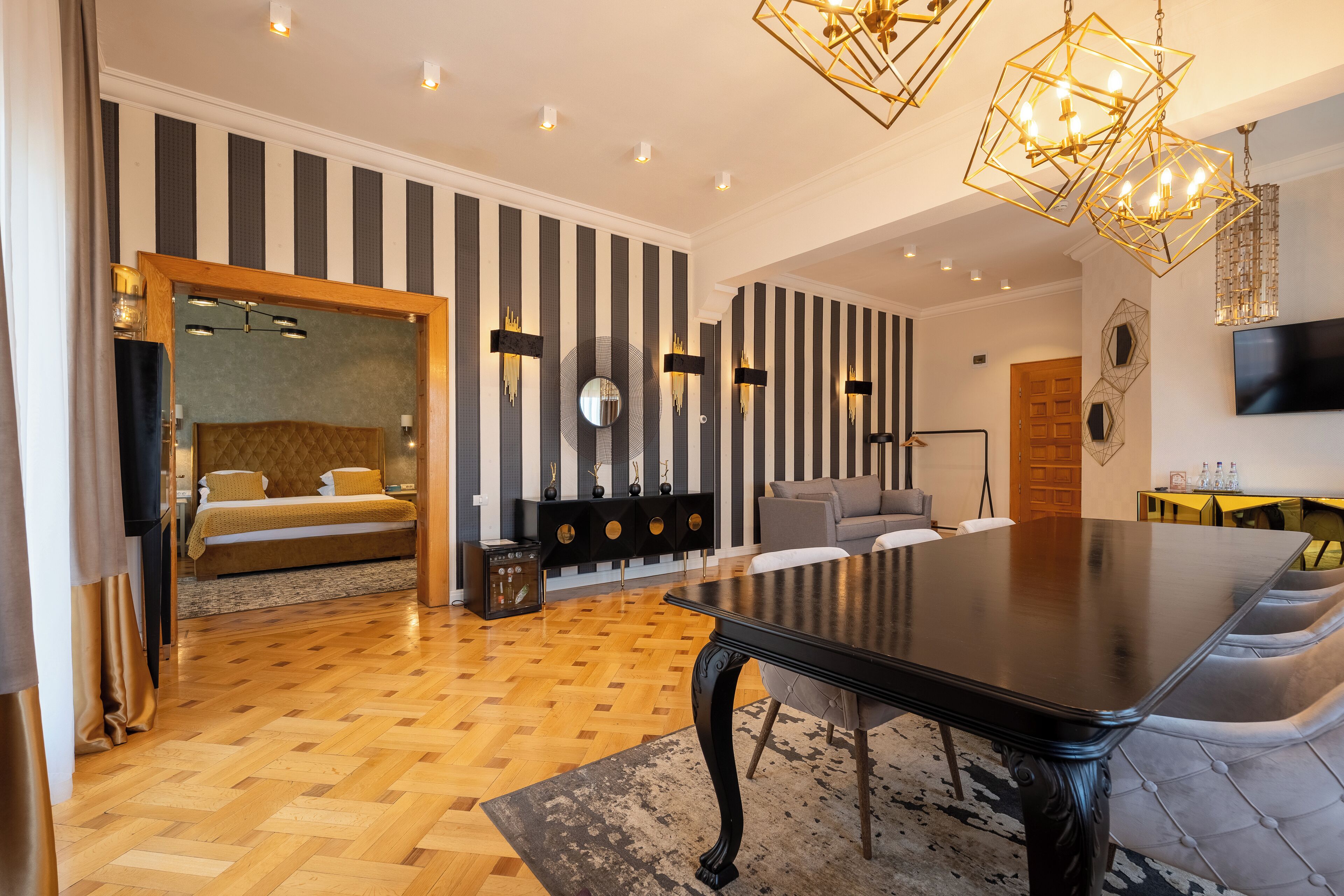 luxury apartment, 1 king bed with sofa bed, mountain view | living area | tv