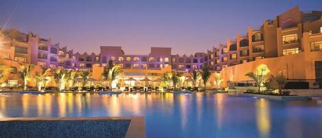 Outdoor pool, pool umbrellas, pool loungers