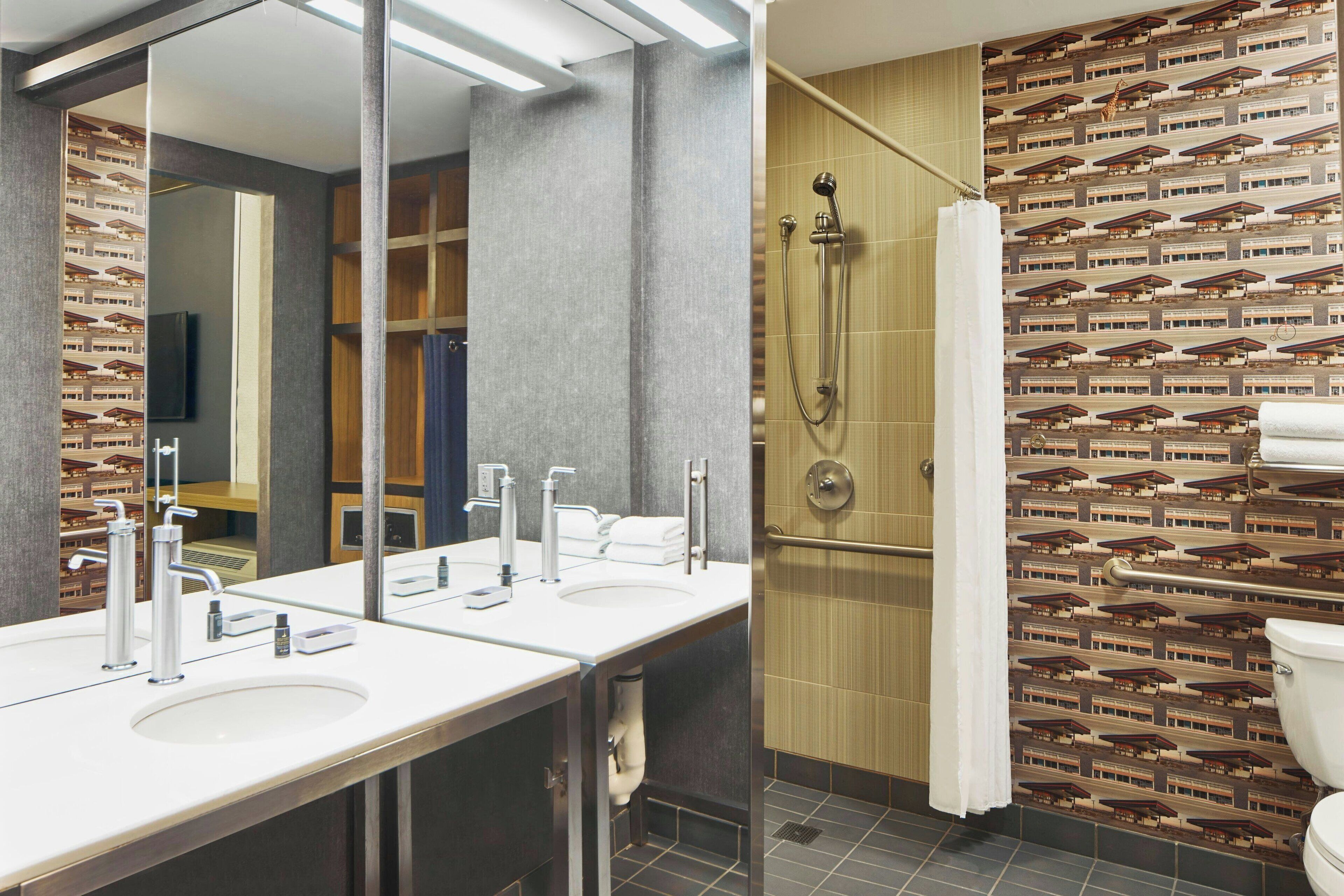 shower, rainfall showerhead, designer toiletries, hair dryer