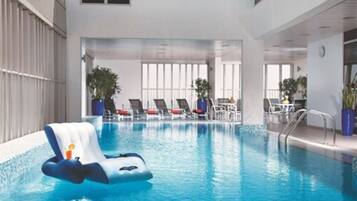 Indoor pool, open 9:00 AM to 7:00 PM, sun loungers, lifeguards on site