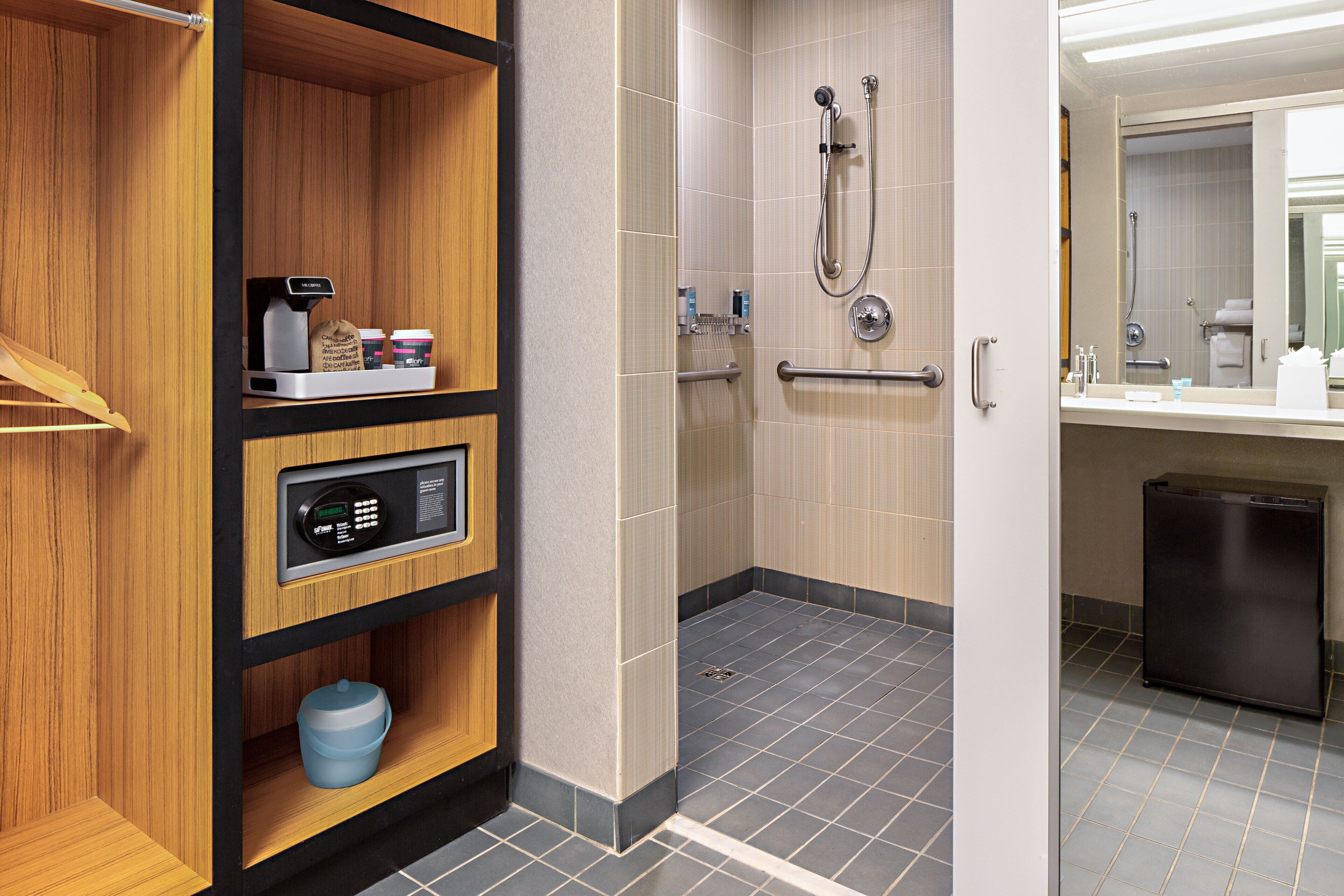 shower, rainfall showerhead, designer toiletries, hair dryer