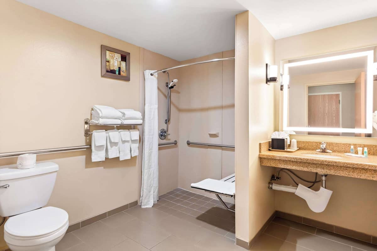 free toiletries, hair dryer, towels, soap