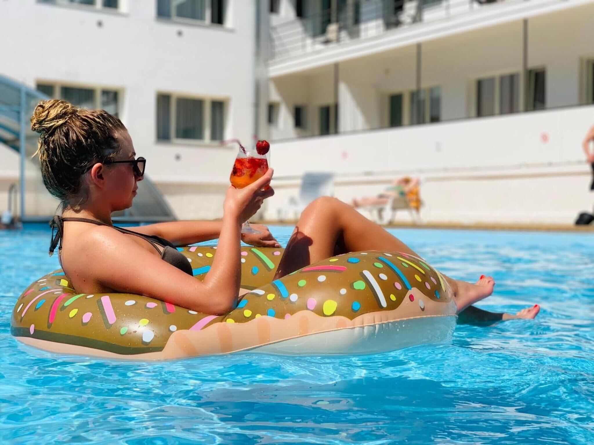 Indoor pool, open 7 AM to 10 PM, sun loungers