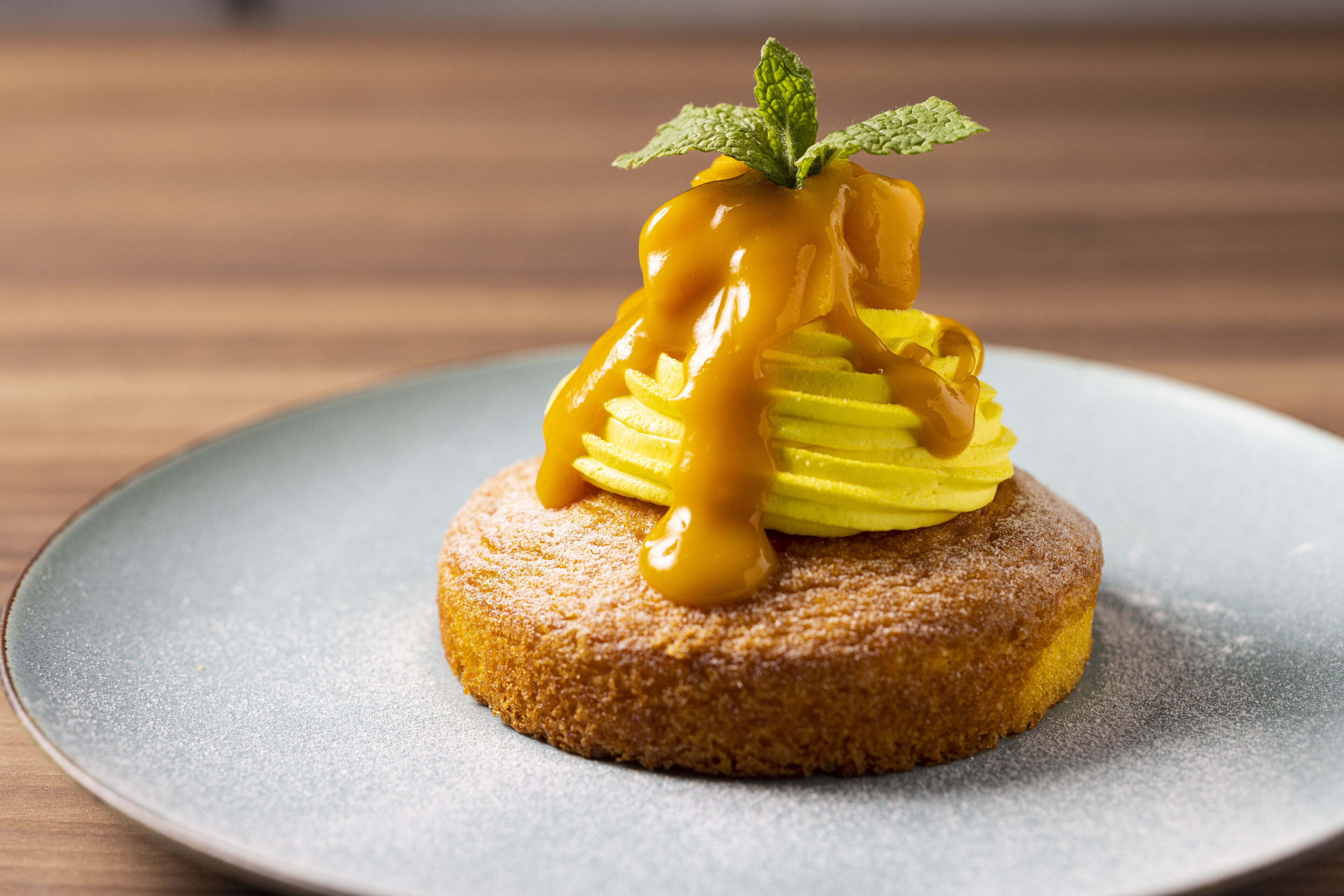 A dessert on a plate.