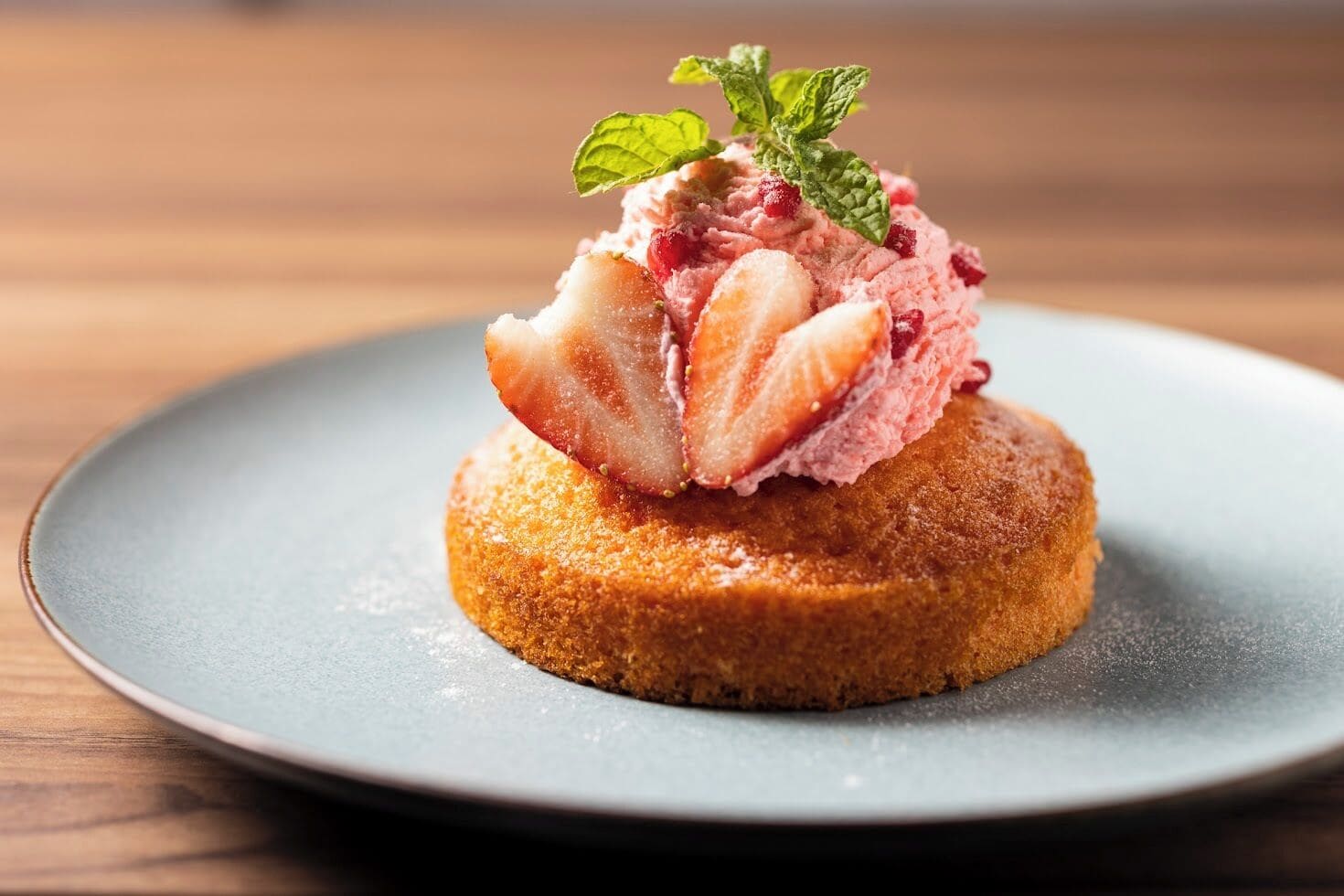 A dessert on a plate.