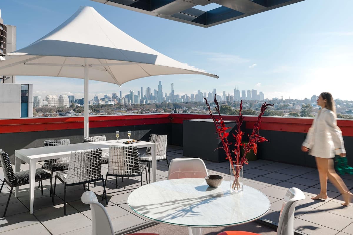 Penthouse, balcon, vue ville