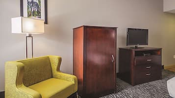 In-room safe, desk, iron/ironing board, cribs (free)