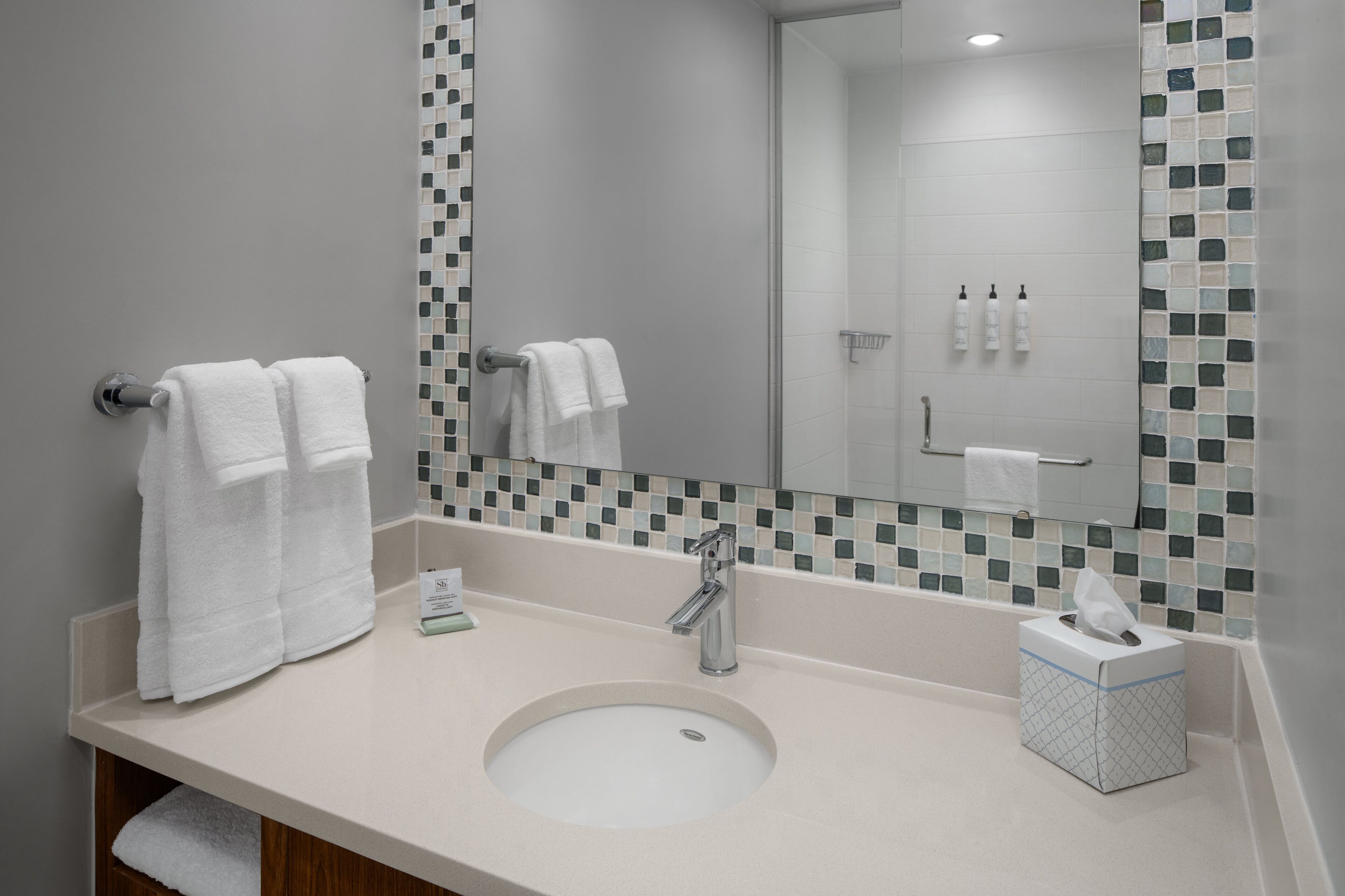 combined shower/bathtub, eco-friendly toiletries, hair dryer, towels