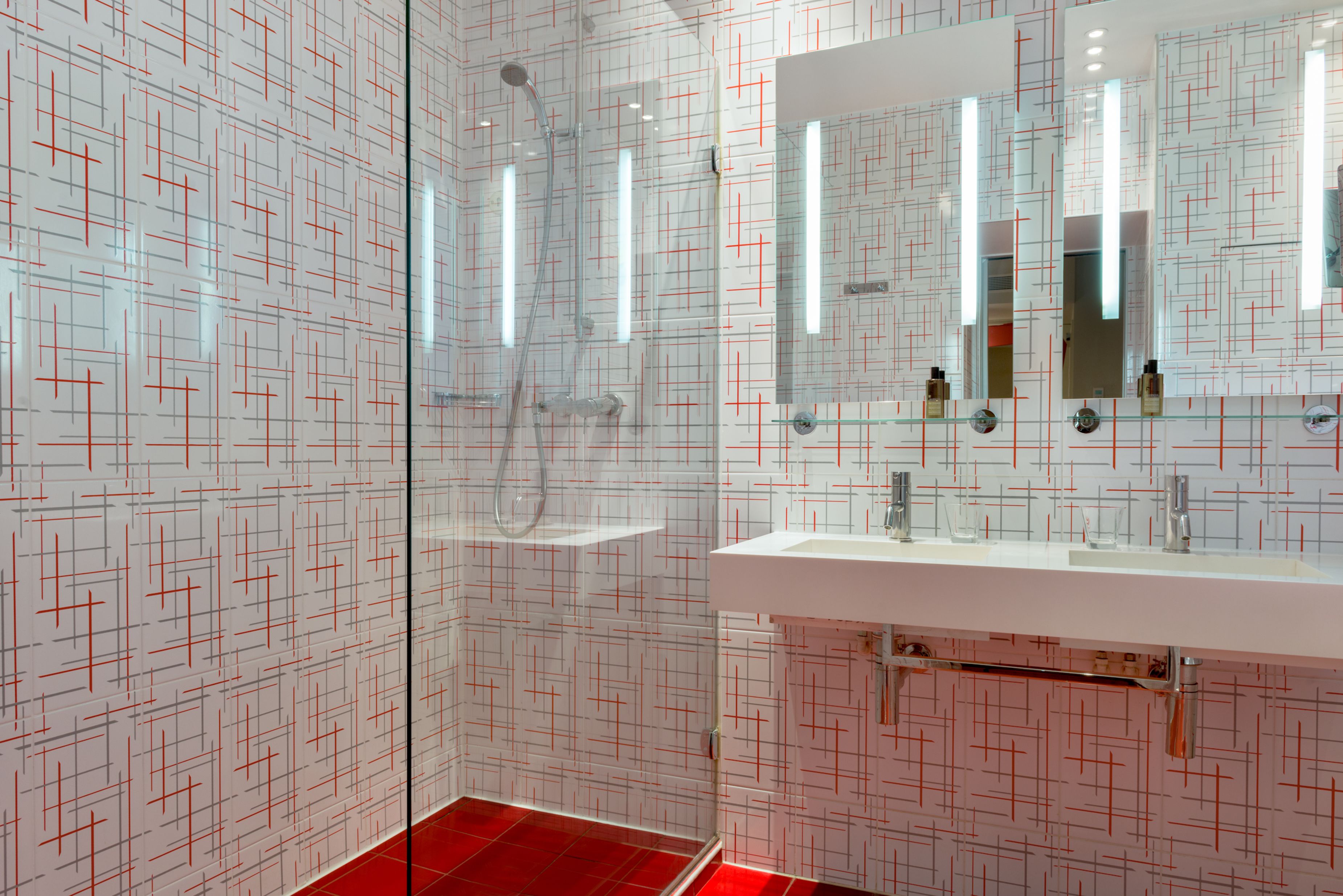 shower, designer toiletries, hair dryer, towels