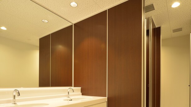 A modern bathroom with a large sink, wooden panels, and a mirror. - Ginza Capital Hotel Main (Tokyo)