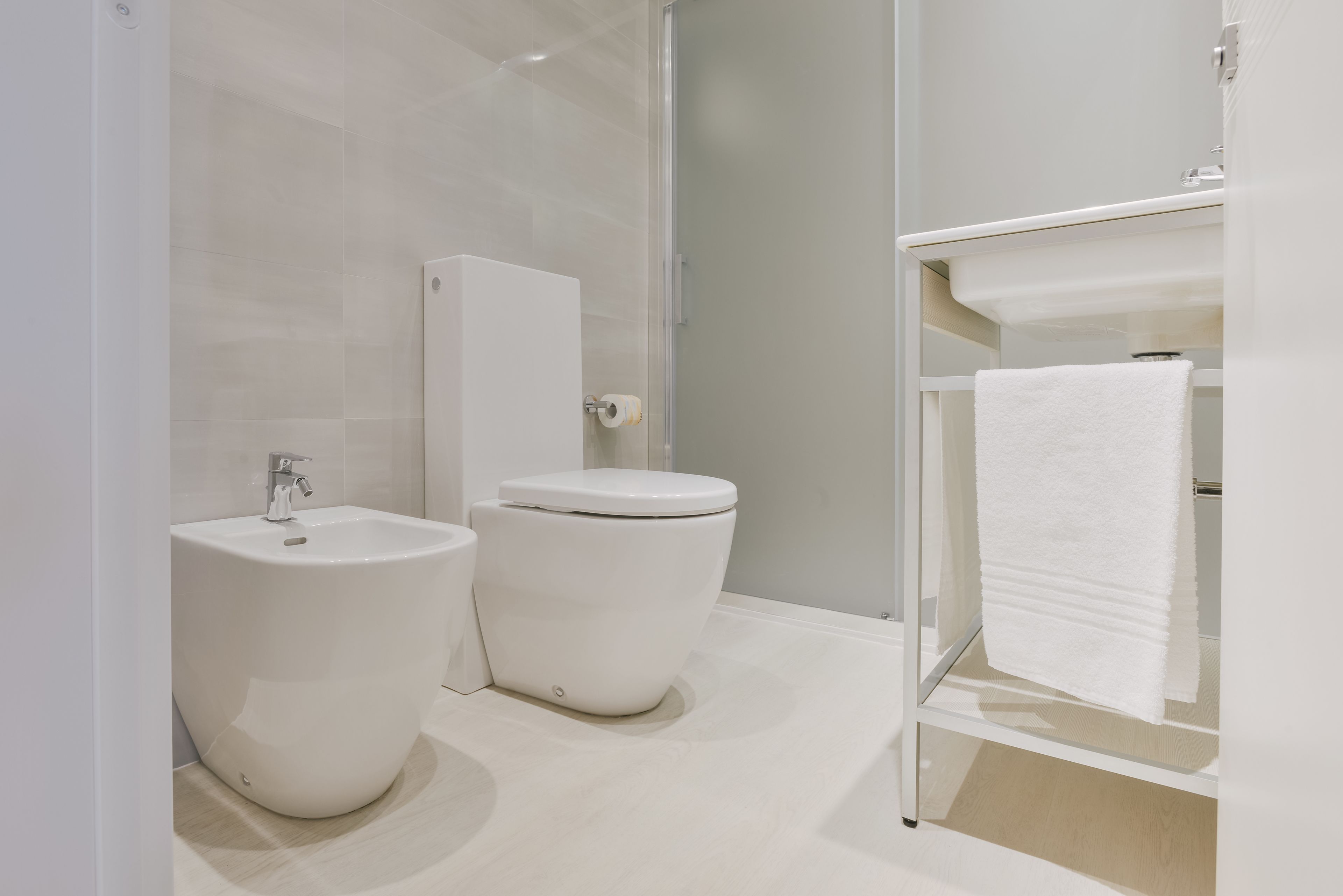 free toiletries, hair dryer, bidet, towels