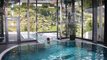 Indoor pool, outdoor pool, sun loungers