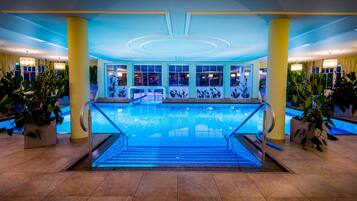 Indoor pool, outdoor pool, open 7:00 AM to 10:00 PM, pool umbrellas