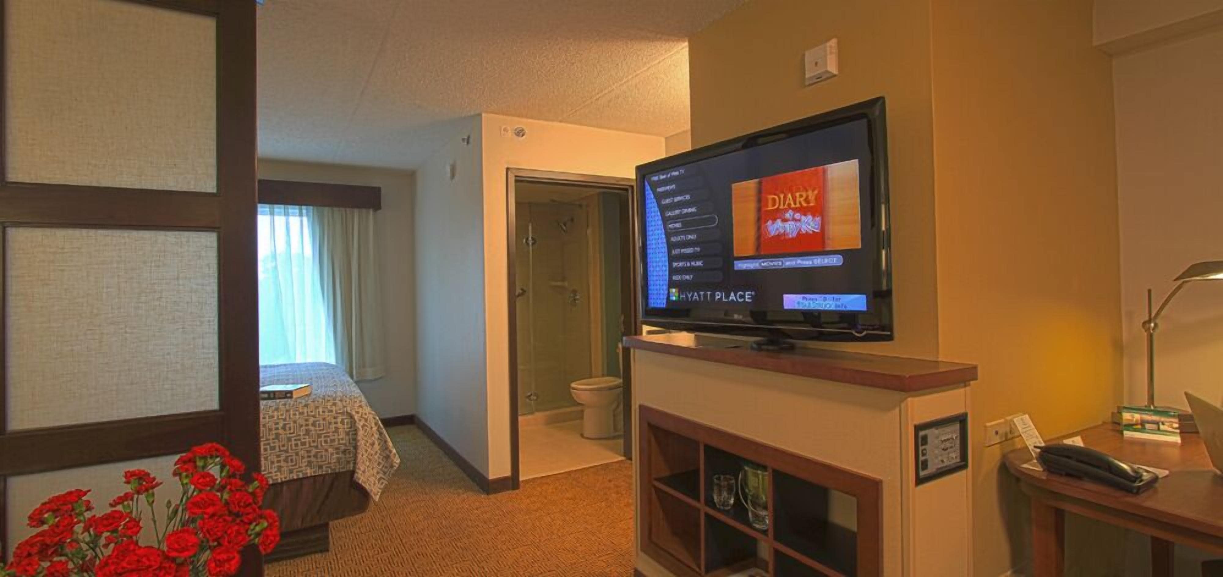 42-inch flat-screen tv with cable channels, tv, mp3 dock