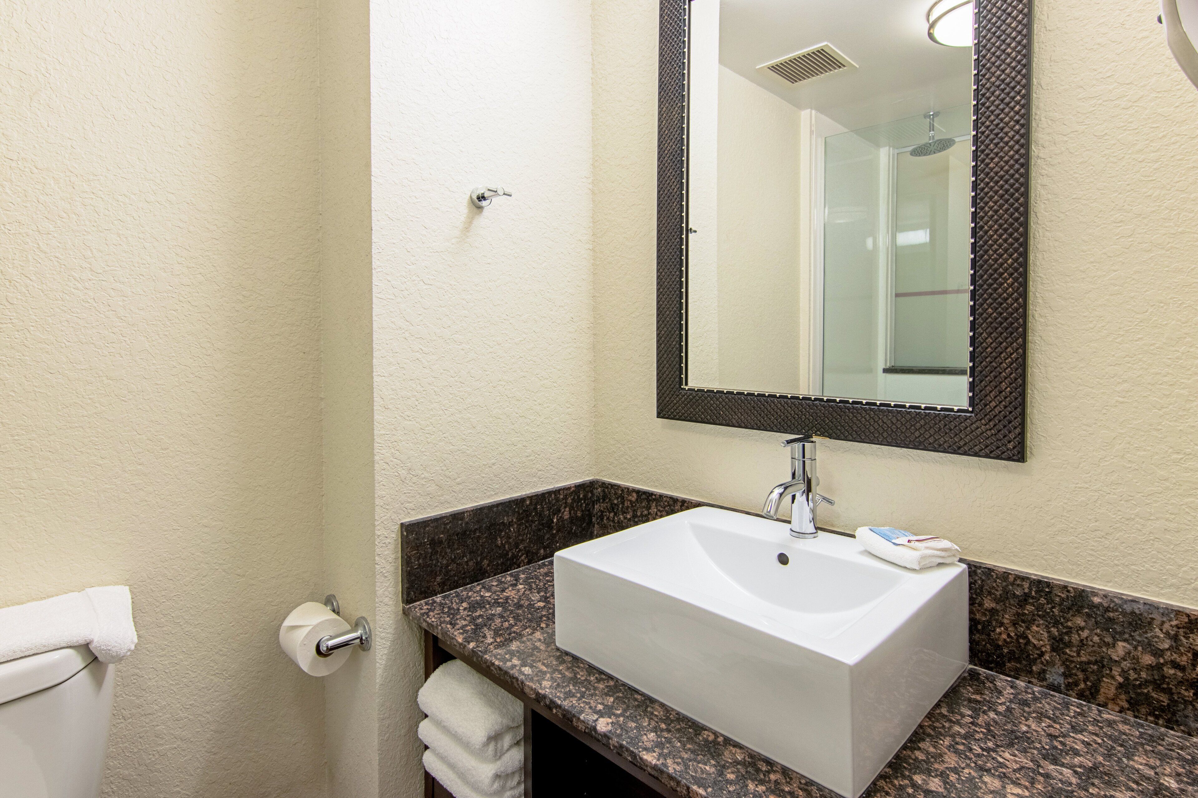 free toiletries, hair dryer, towels