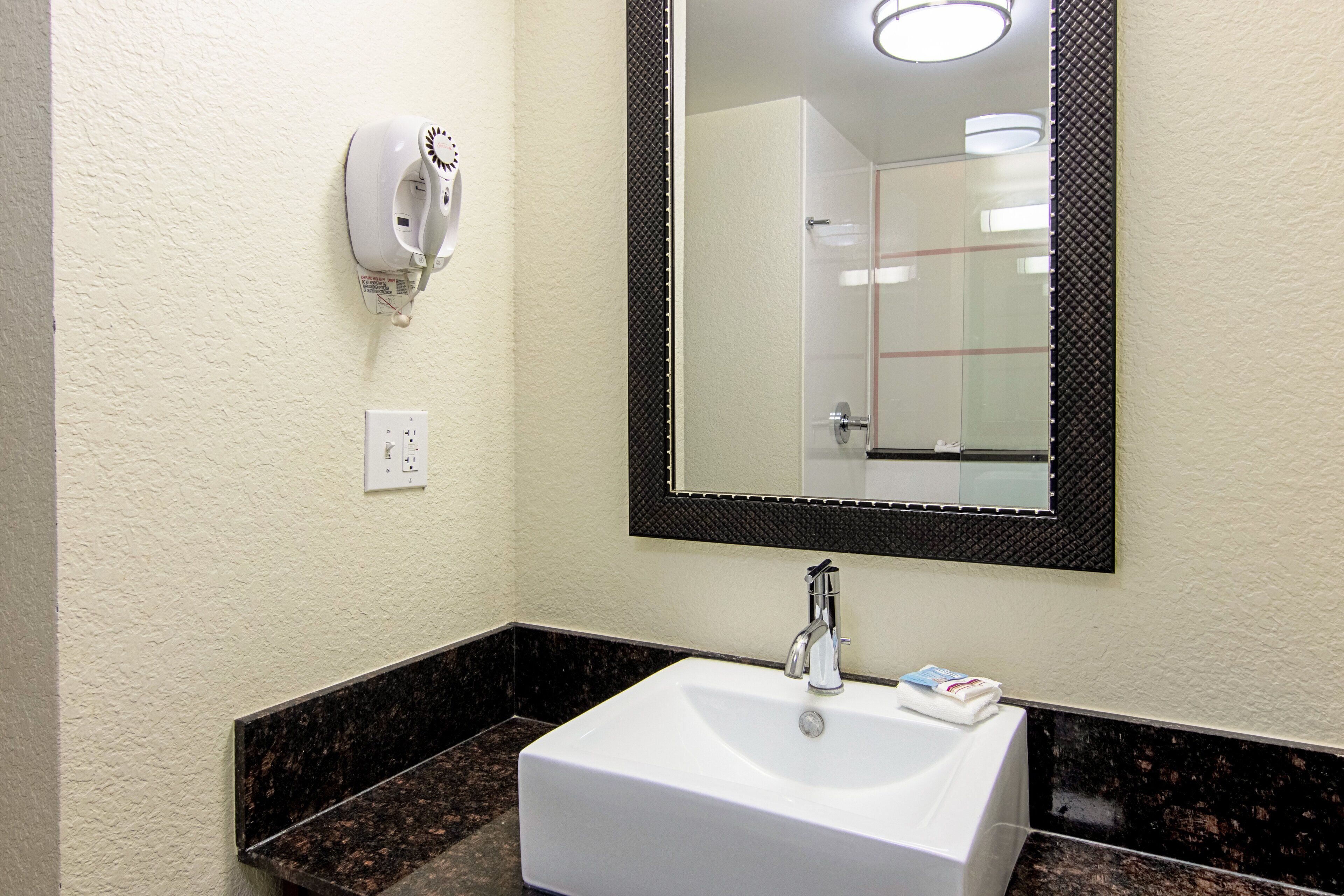 free toiletries, hair dryer, towels