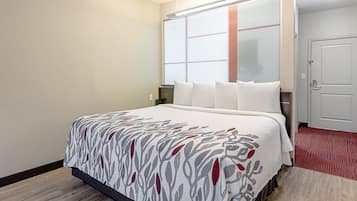 Premium bedding, pillowtop beds, desk, blackout drapes
