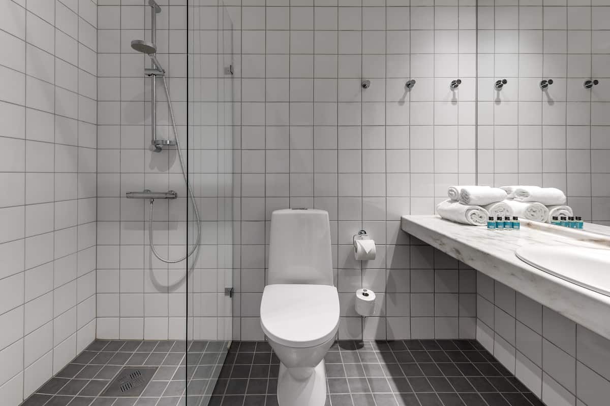 shower, free toiletries, hair dryer, heated floors