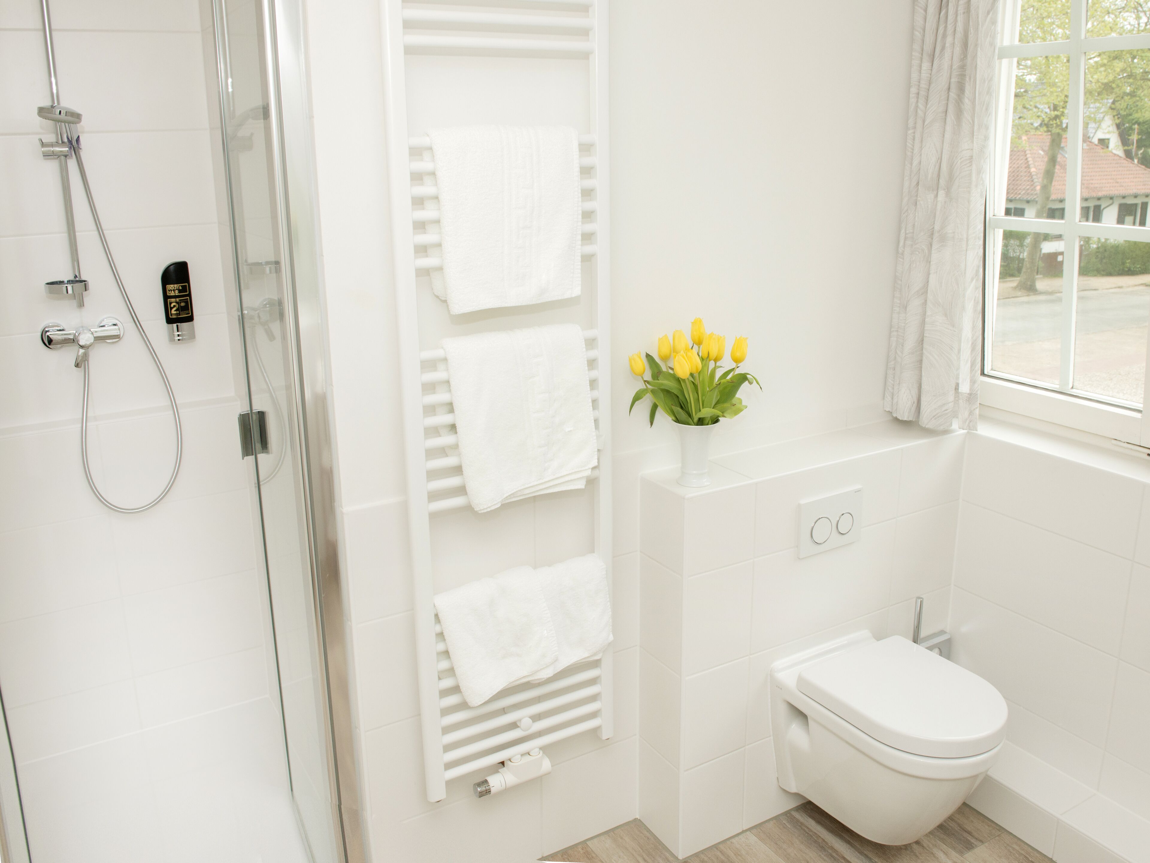 free toiletries, hair dryer, towels