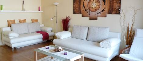 42-inch flat-screen TV with cable channels, TV