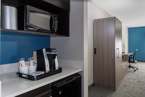 1 bedroom, desk, blackout drapes, iron/ironing board