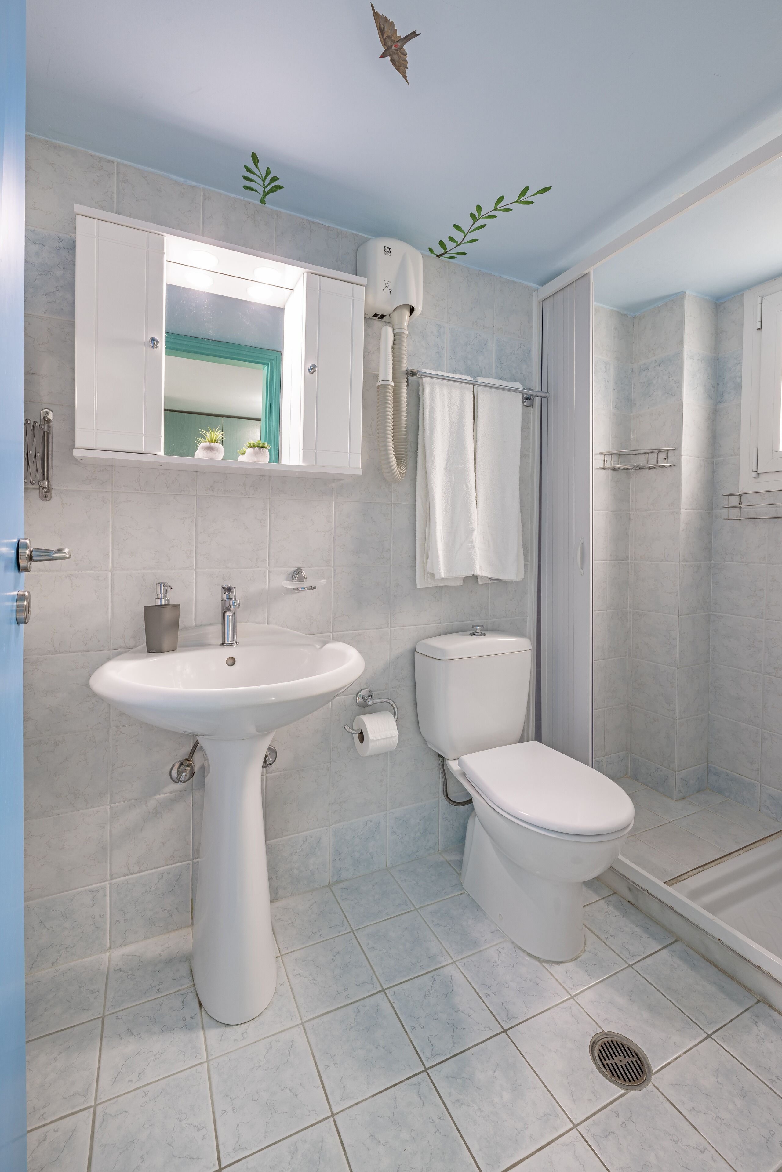 superior apartment, sea view, ground floor | bathroom | shower, hair dryer, towels