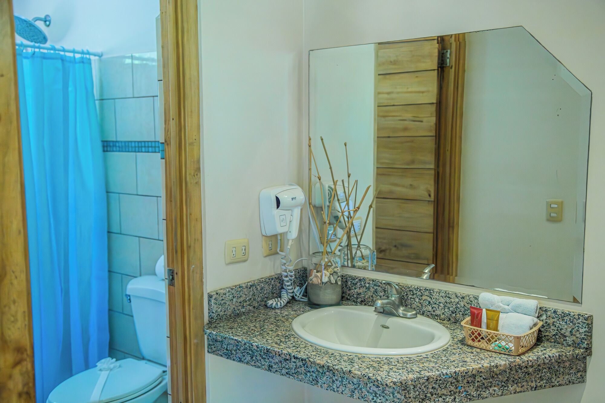 shower, free toiletries, hair dryer, towels