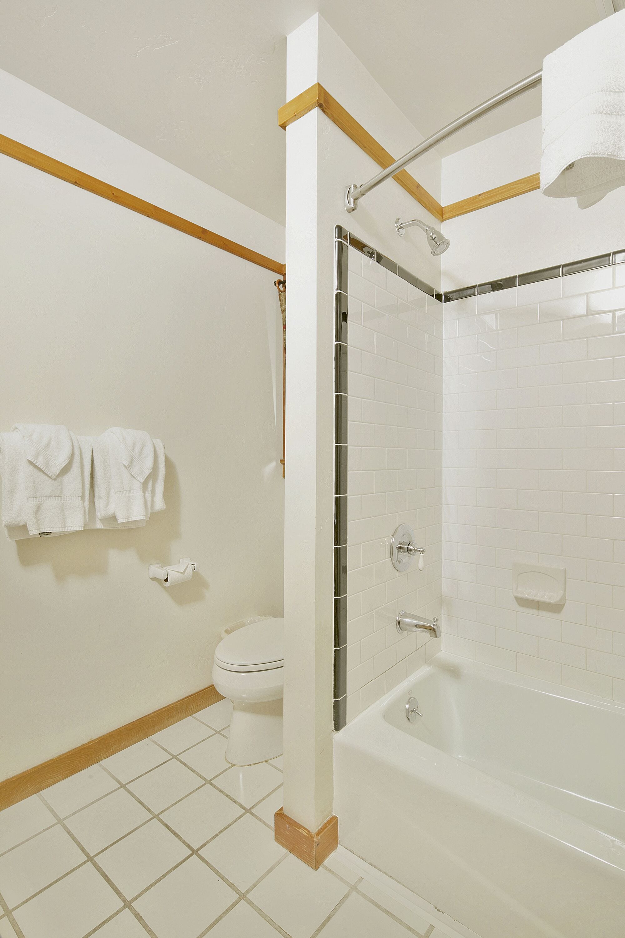 Un baño con bañera, inodoro y zona de ducha.