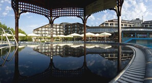Indoor pool, outdoor pool, sun loungers