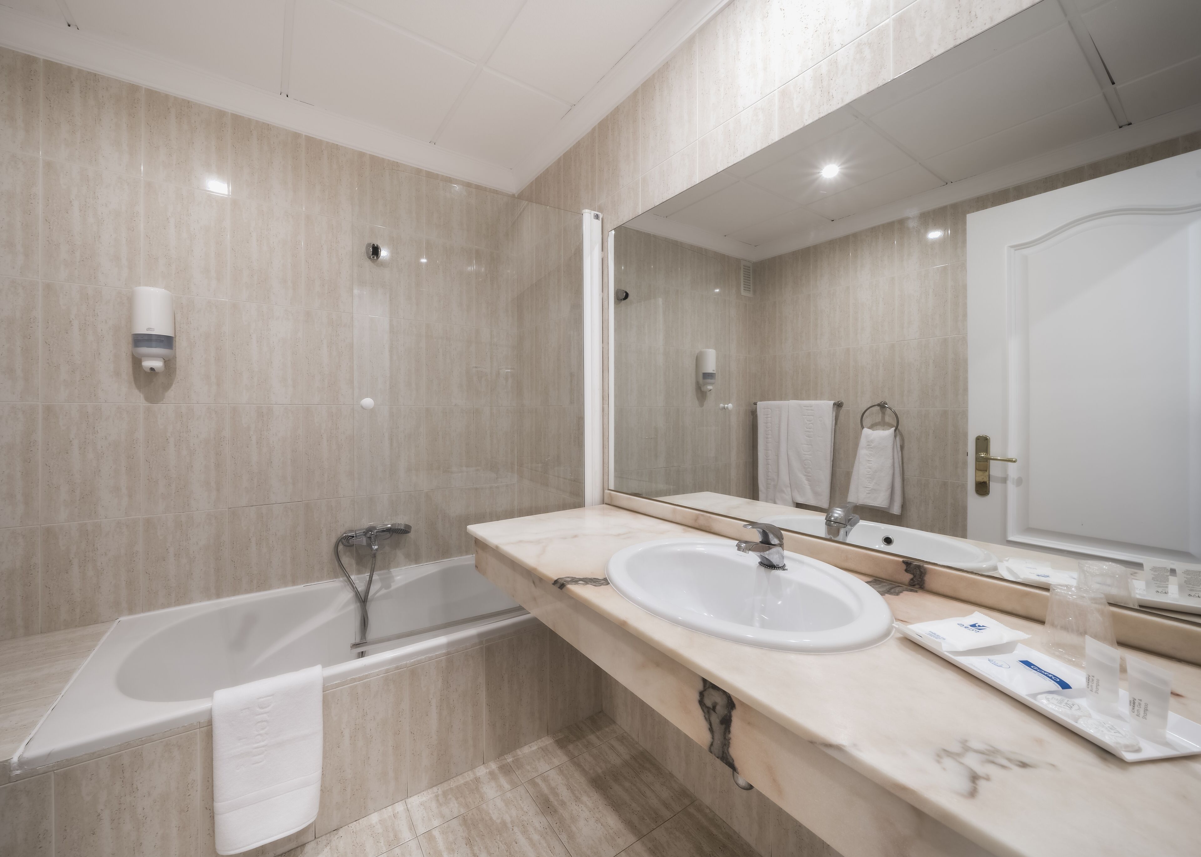 free toiletries, hair dryer, bidet, towels