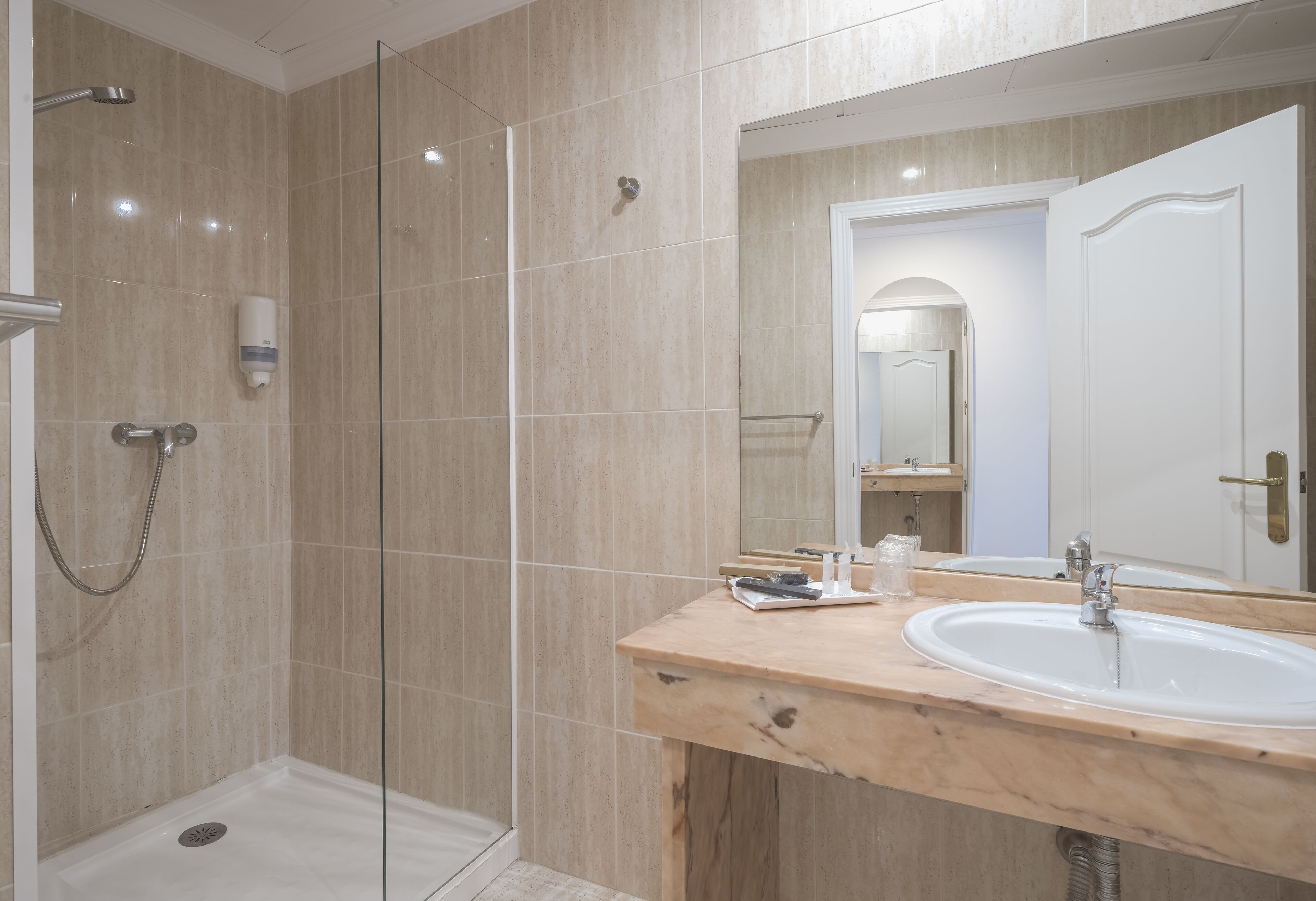 free toiletries, hair dryer, bidet, towels