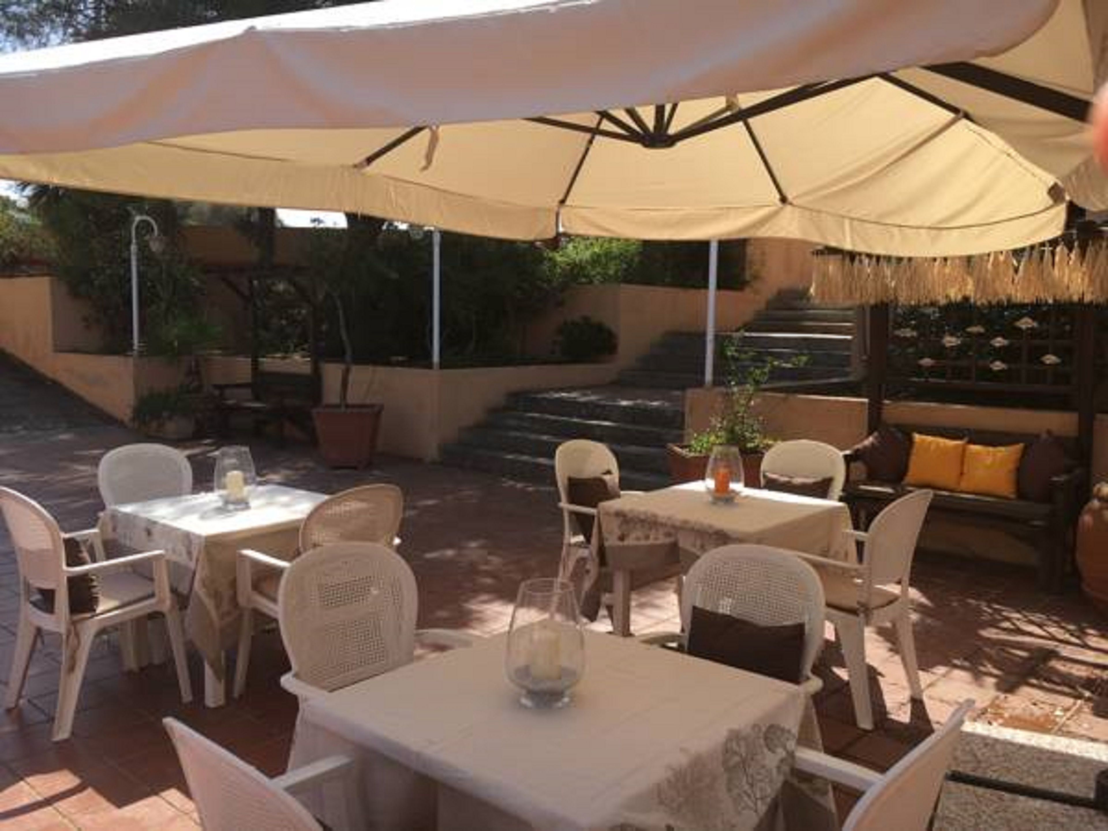 Dinner served, seafood, garden views 