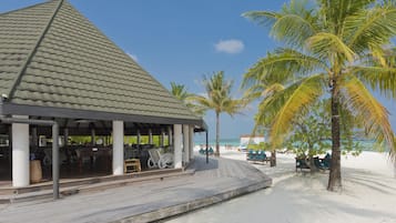 Beach views, serves happy hour