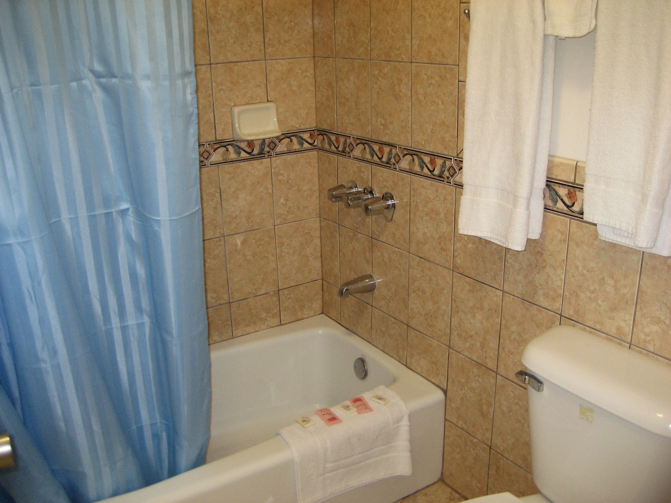 combined shower/bathtub, towels