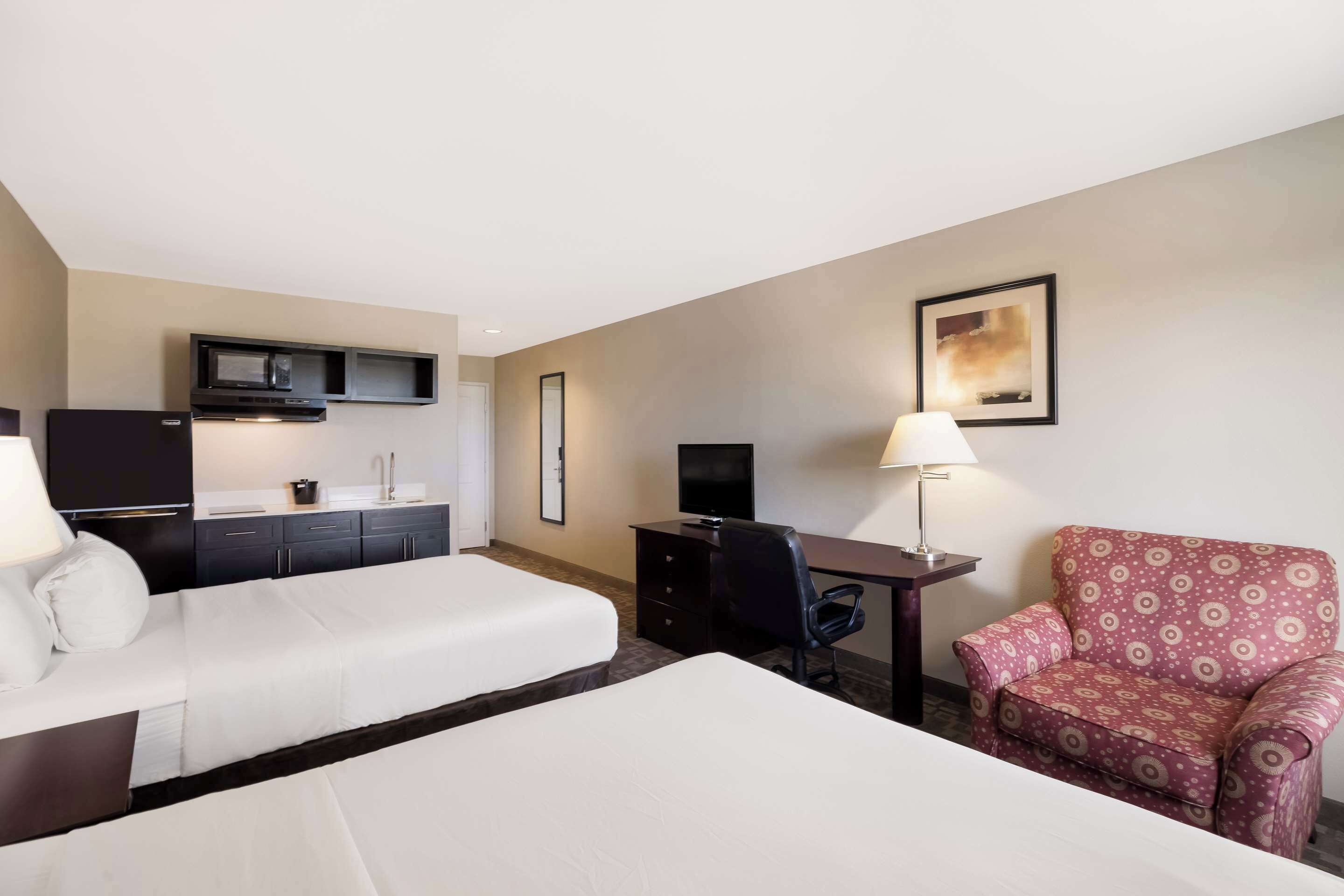 individually furnished, desk, laptop workspace, iron/ironing board