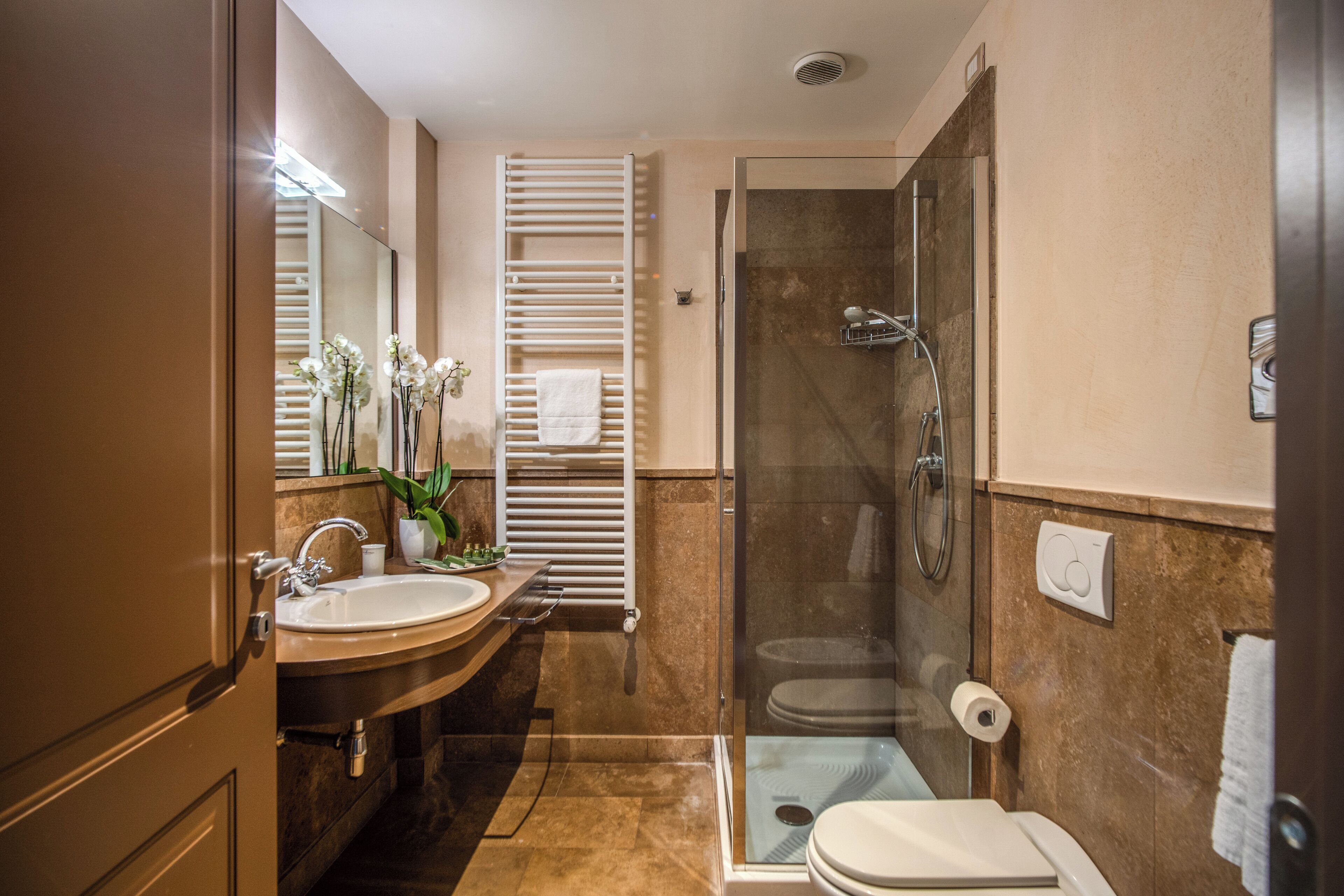 free toiletries, hair dryer, bidet, towels