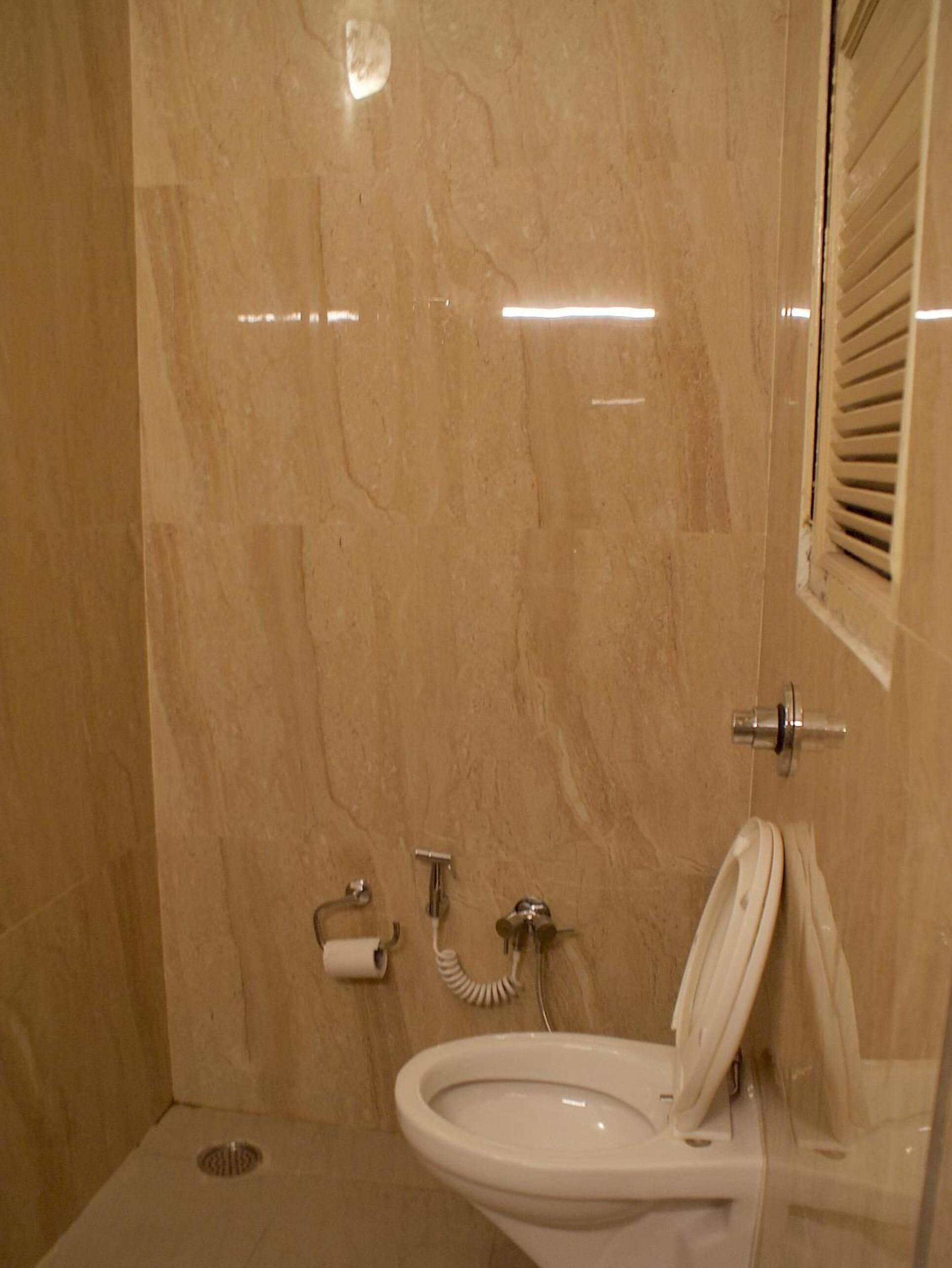 A bathroom with a toilet, bidet, and a shower area.