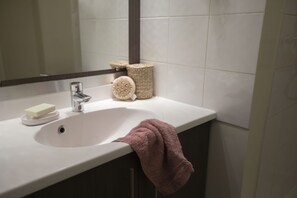 Eco-friendly toiletries, hair dryer, towels
