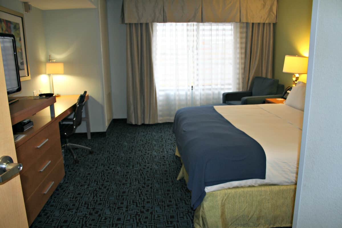 1 bedroom, desk, blackout drapes, iron/ironing board