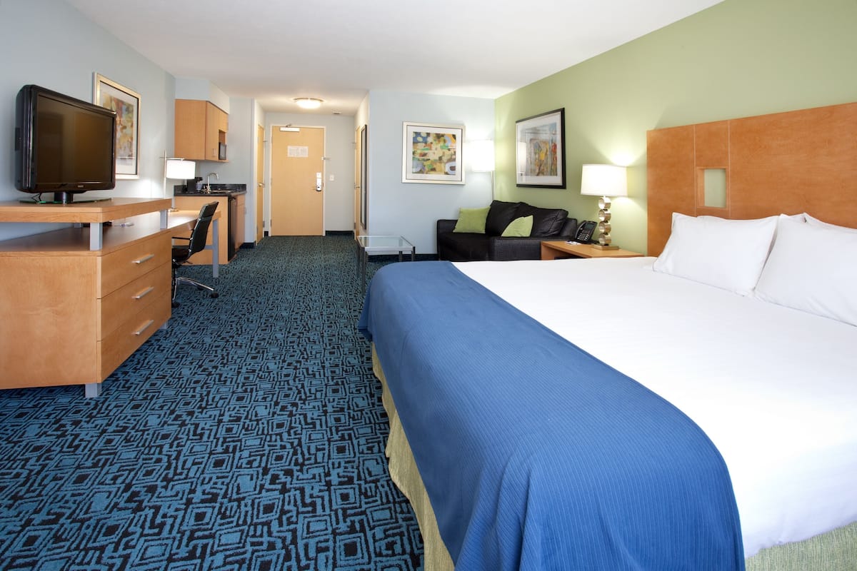 1 bedroom, desk, blackout drapes, iron/ironing board