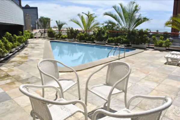 Outdoor pool, sun loungers