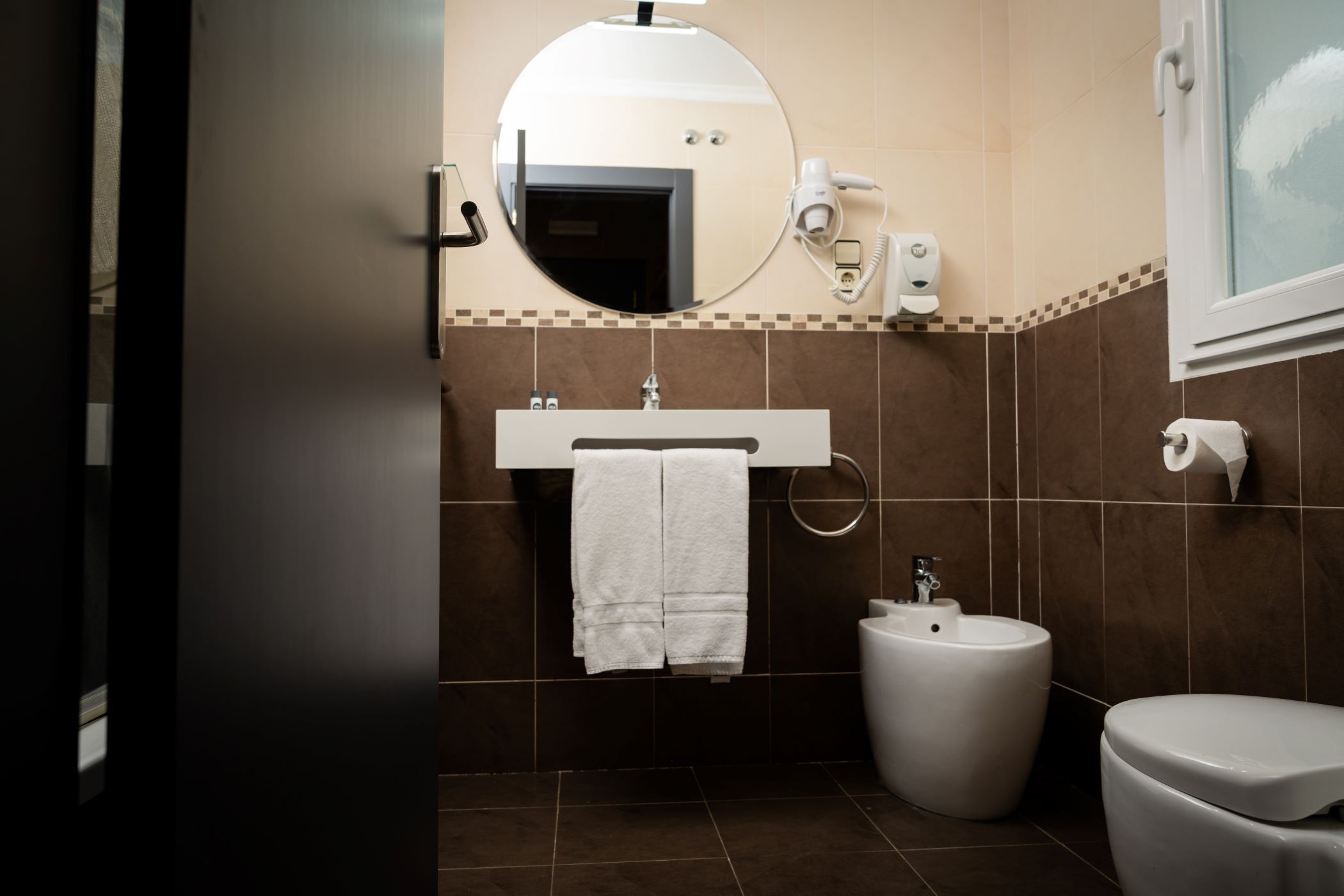 free toiletries, hair dryer, towels